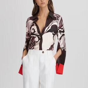 Reiss kari printed high low button through sz 6
